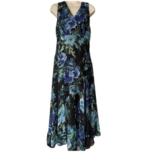 connected apparel Dresses & Skirts - Connected Floral Handkerchief Hem Chiffon Midi Dress Size 16 Wedding Guest